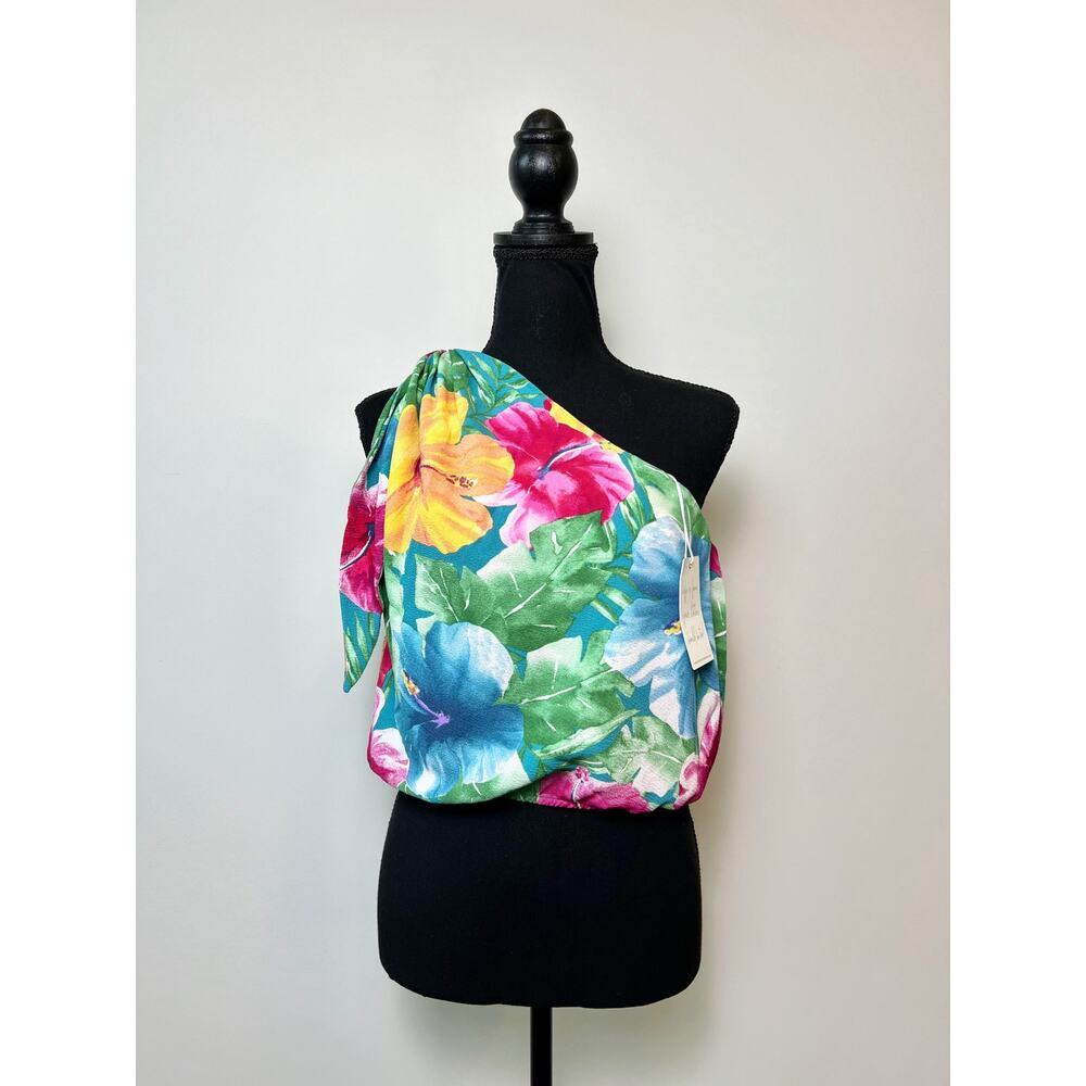 Show Me Your Mumu Heyday One Shoulder Tropical Floral Top Size XL Lined Stretch - Picture 2 of 5